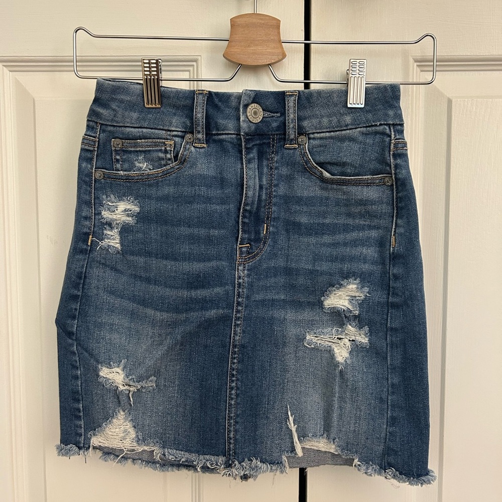 American Eagle Distressed Denim Mini Skirt